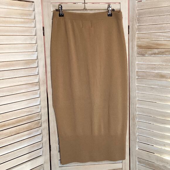 Crush Cashmere Camel Tan Cashmere Side Slit Midi Sweater Skirt 1 S - Picture 2 of 8